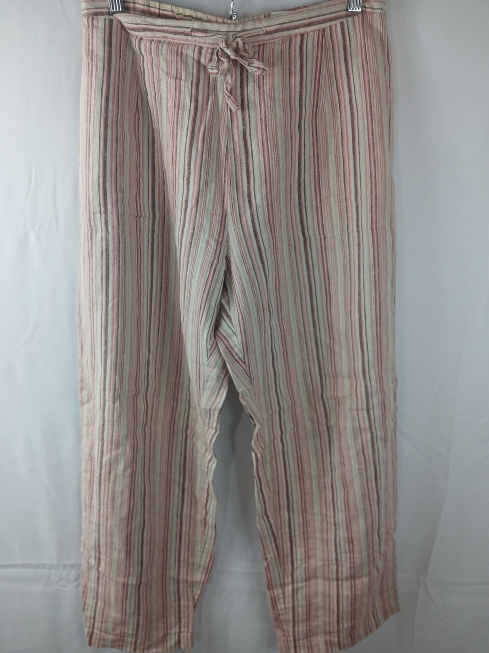 Women's Striped Drawstring Linen Pants - Pink & Cream